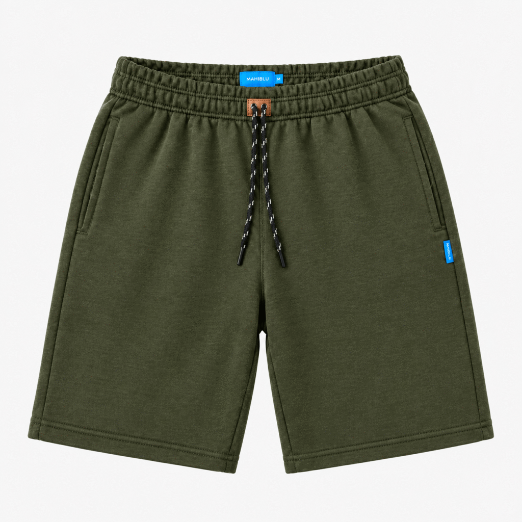 Bermuda de moletom masculina verde Mahiblu Comfort Premium, vista frontal